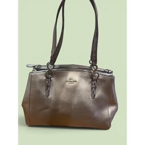 Coach Metallic Bronze Leather Snakeskin Satchel | Signature Strap Double Zip Y2K